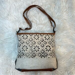 Myra Bag Patchwork Cowhide Leather & Canvas Crossbody - Boho Indian 🪶
